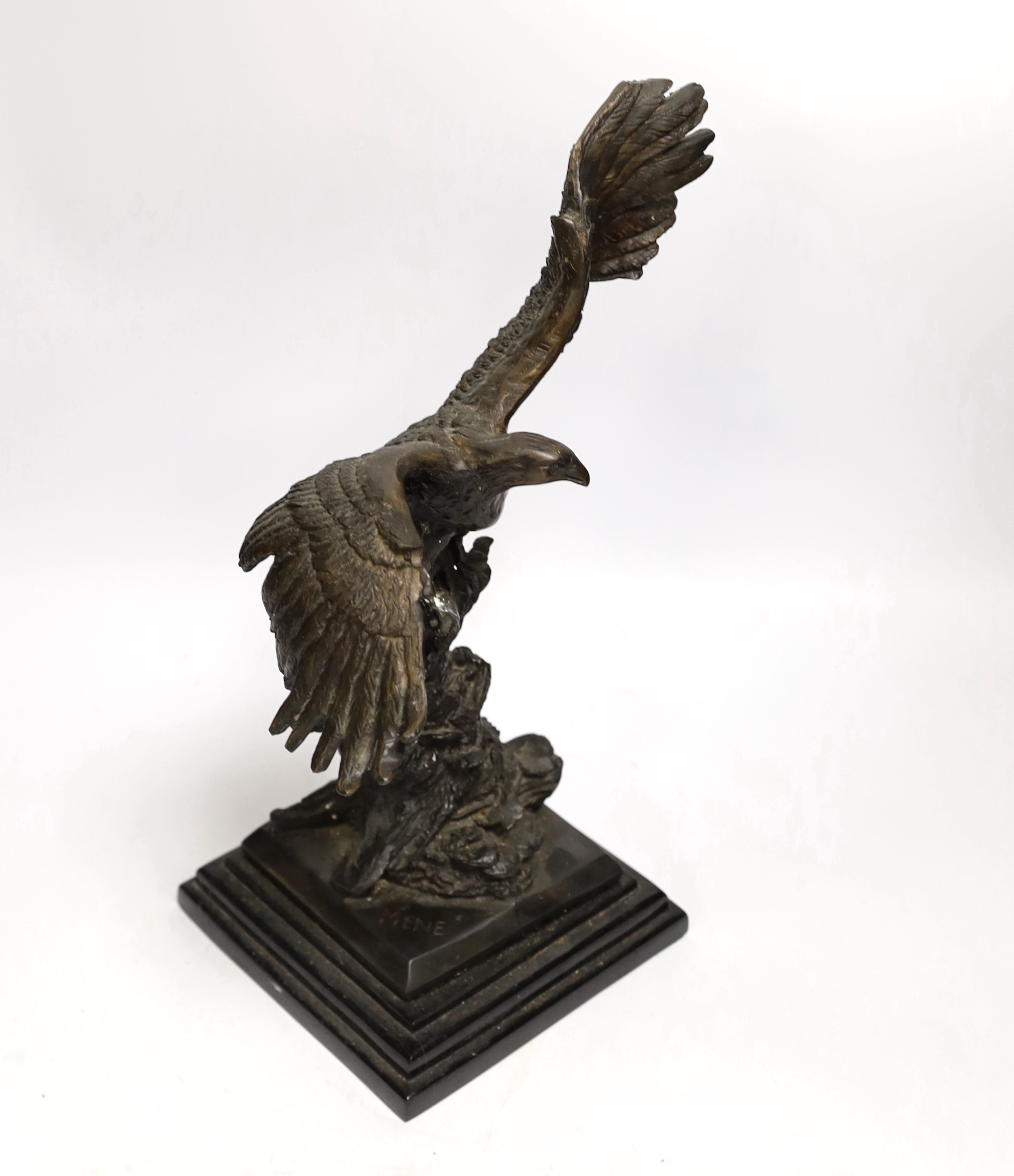 After Pierre-Jules Mêne (1810 - 1879), a bronze model of a perched eagle, 34cm